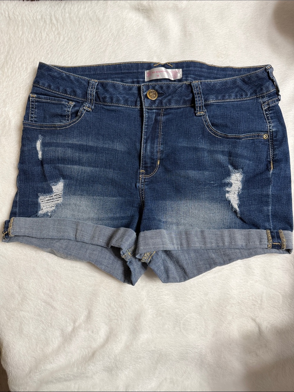 No Boundaries Blue Distressed Cuffed Denim Shorts